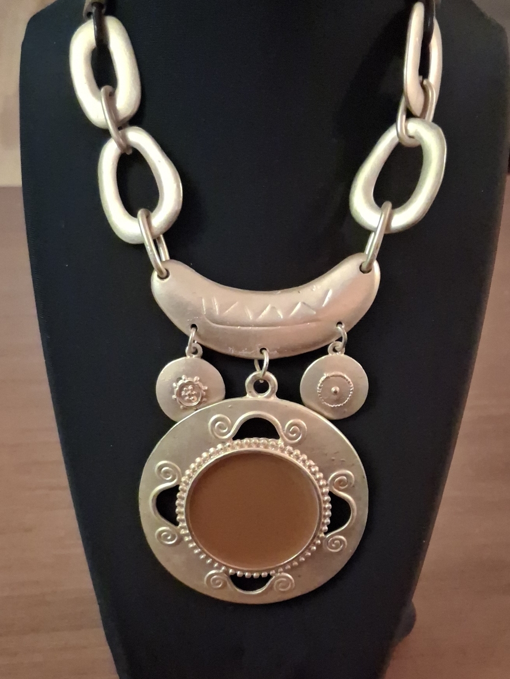 Gold-Tone Statement Pendant Necklace 18" Black Cord Chain